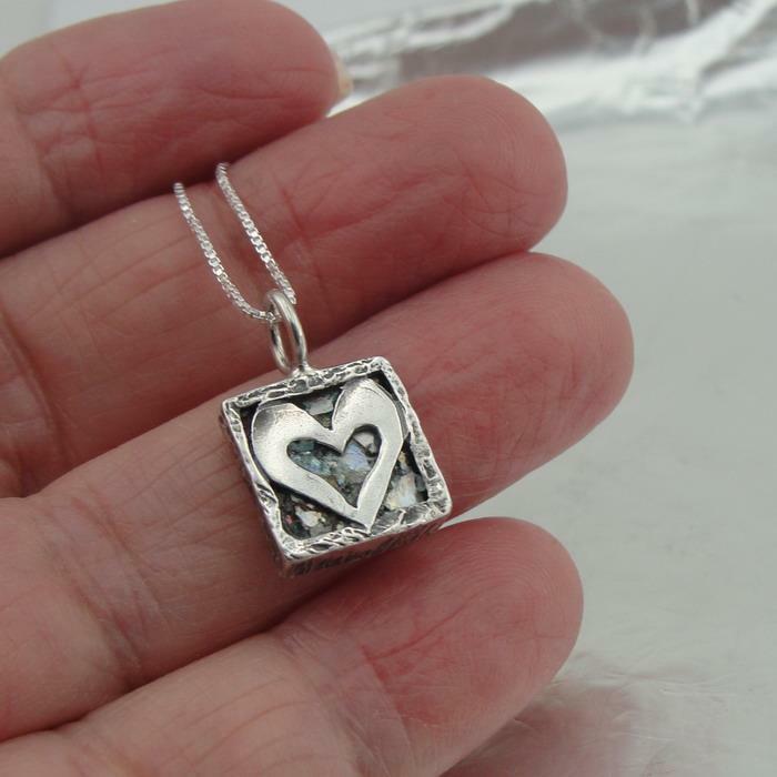 Hadar Designers Sterling Silver Antique Roman Glass Heart Pendant Handmade (AS