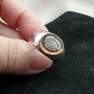Hadar Designers Handmade Sterling Silver 9k Yellow Gold Zircon Ring 7, 7.5 (MS)y