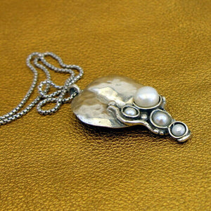 Hadar Designers White Pearl Pendant 925 Sterling Silver Handmade Art (H 2663) Y