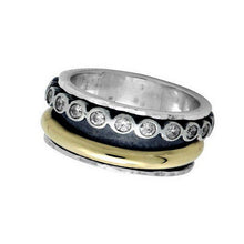 Load image into Gallery viewer, Hadar Designers Swivel 9k Yellow Gold Sterling Silver Zircon Ring 7,8,9 (I r989