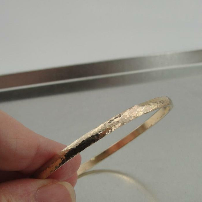 Hadar Designers Handmade Art 14k Yellow Gold Filled Hammered Bangle Bracelet (v4