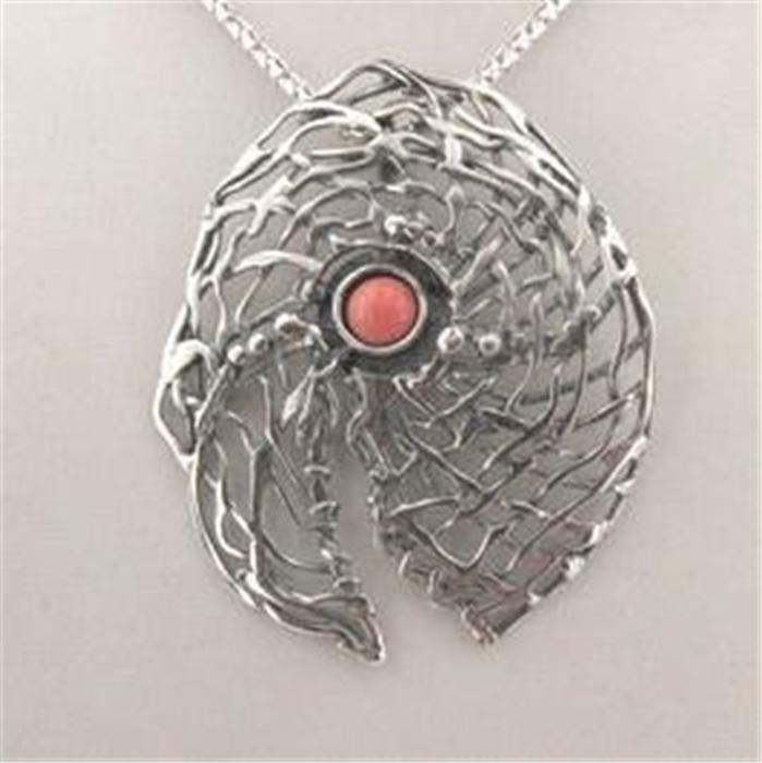 Hadar Designers Coral Pendent 925 Sterling Silver Handmade Large Art (H 448) y