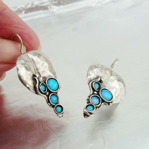 Hadar Designers 925 Sterling Silver Opal Earrings Handmade Artistic (H 2663)