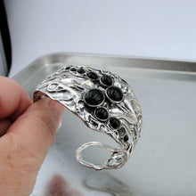 Load image into Gallery viewer, Hadar Designers Israel Handmade Sterling Silver Black Onyx Cuff Bracelet (H 313b