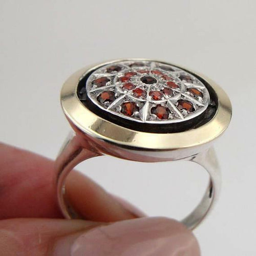 Hadar Designers Handmade 9k Yellow Gold 925 Silver garnet Zircon Ring 6,7,8,9(MS