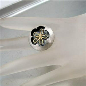 Hadar Designers  9k Yellow Gold 925 Silver Floral Ring sz 7, 7.5 Handmade ()SALE