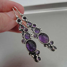 Load image into Gallery viewer, Hadar Designers  Long Sterling Silver Purple Amethyst Earrings Handmade (H 2151)