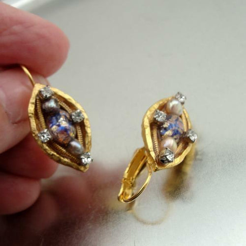 Hadar Designers NEW Handmade High Fashion 24k Yel Gold Murano Glass Earrings (as