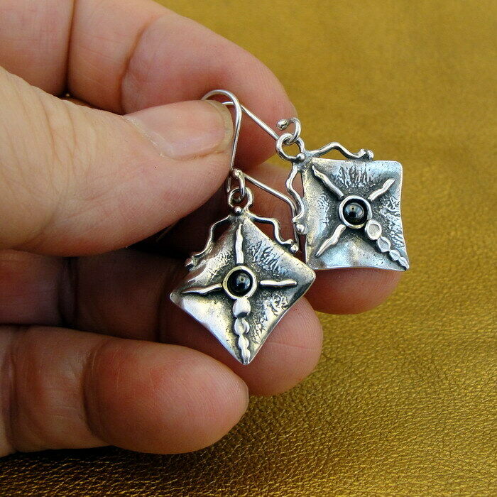 Hadar Designers Sterling Silver Genuine Hematite Earrings Handmade Art (H) SALE