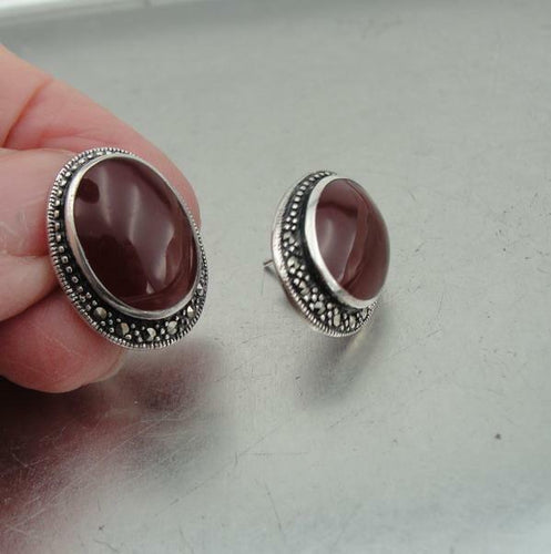 Hadar Designers 925 Sterling Silver Carnelian Post Stud Earrings Handmade (H) Y