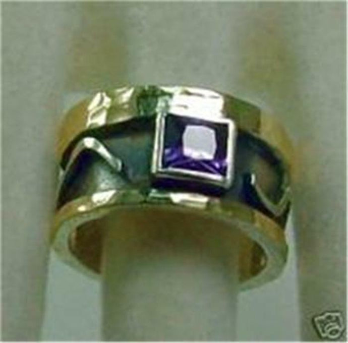 Hadar Designers Handmade 9k Yellow Gold 925 Silver Amethyst Ring 6,7,8,9 (I r74)