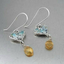Load image into Gallery viewer, Hadar Designers Heart Citrine 925 Silver Roman Glass Handmade Earrings (as) SALE