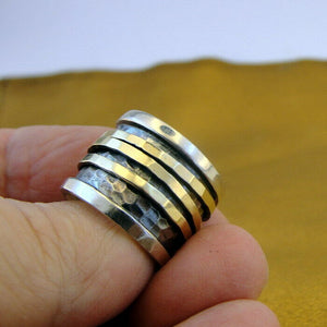 Hadar Designers 9k Gold Sterling Silver Ring 5,5.5 Handmade Swivel (I r060*)SALE
