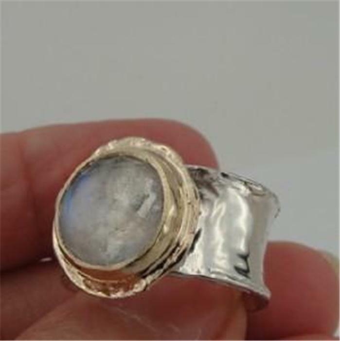 Hadar Designers 9k Yellow Gold 925 Silver Moonstone Ring 6,7,8,9 Handmade(I r137