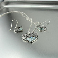 Load image into Gallery viewer, Hadar Designers Heart Sterling Silver Roman Glass Earrings Handmade Filigree (as