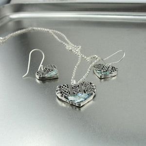 Hadar Designers Heart Sterling Silver Roman Glass Earrings Handmade Filigree (as