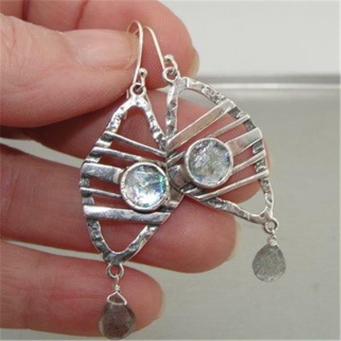 Hadar Designer Handmade 925 Sterling Silver Roman Glass Labradorite Earrings (as