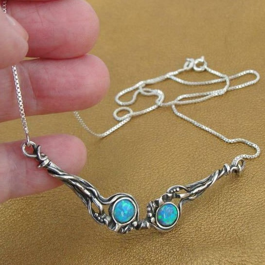 Hadar Designers 925 Sterling Silver Blue Opal Pendant Handmade Unique (H) SALE