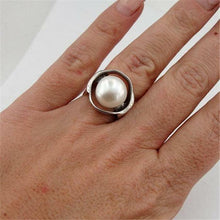 Load image into Gallery viewer, Hadar Designers Sterling 925 Silver Floating White Pearl Ring 7,7.5,8,9,10 (H dy