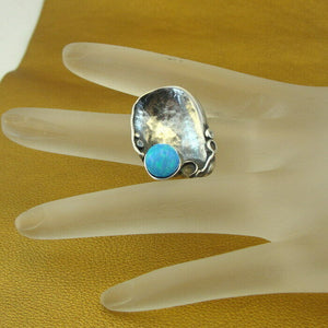 Hadar Designers 925 Sterling Silver Blue Opal Ring size 6.5, 7 Handmade (H) SALE