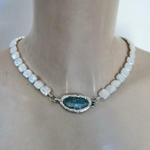 Hadar Designers White Pearl Necklace Sterling Silver Roman Glass  (as 5031