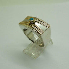 Load image into Gallery viewer, Hadar Designers Turquoise Ring Handmade 9k Yellow Gold 925 Silver sz 8,8.5()SALE
