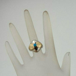 Hadar Designers Blue Opal Heart Ring 7,7.5 Handmade 9k Yellow Gold 925 Silver