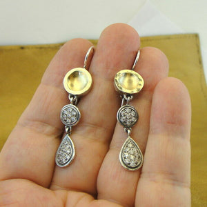 Hadar Designers 9k Yellow Gold 925 Silver Zircon Long Earrings Handmade Art (Sy