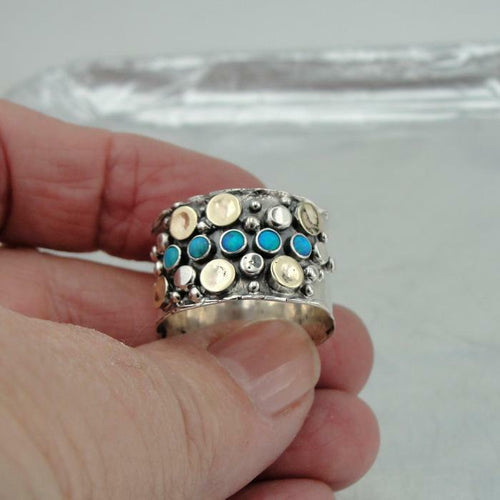 Hadar Designers 9k Yellow Gold 925 Silver Opal Ring 6,7,8,9,10 Handmade (I r487)