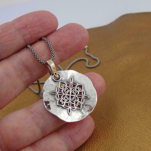 Hadar Designers Filigree Pendant 9k Yellow Gold 925 Sterling Silver Handmade ()y