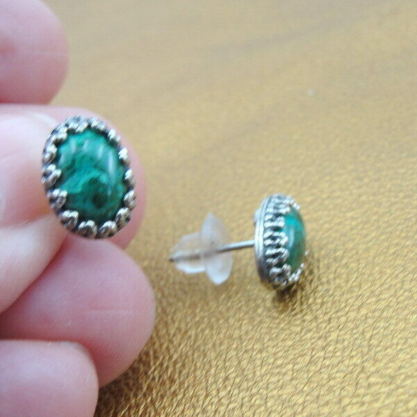 Hadar Designers 925 Sterling Silver Chrysocolla Oval Stud Earrings Handmade () Y