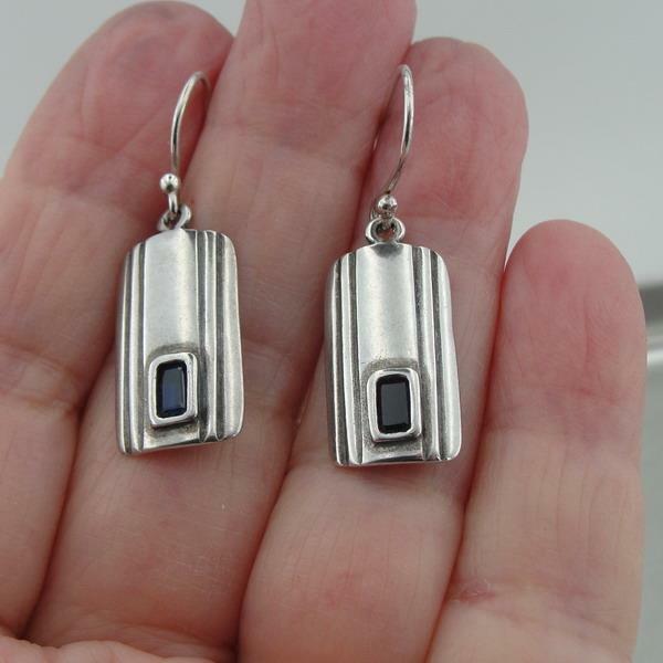 Hadar Designers Dangle 925 Silver Earrings Blue Sapphire Z Handmade Deco () SALE