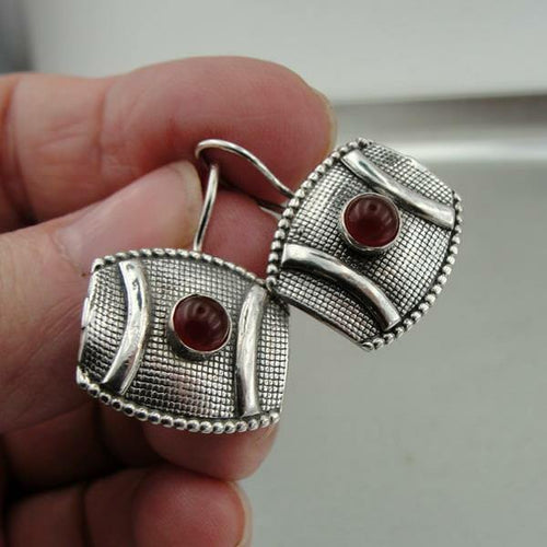 Hadar Designers Gift 925 Sterling Silver Artistic Handmade Carnelian Earrings (H