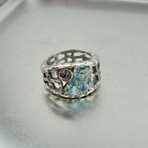 Hadar Designers Rustic Handmade 925 Silver Roman Glass Garnet Ring 6,7,8,9 (as)