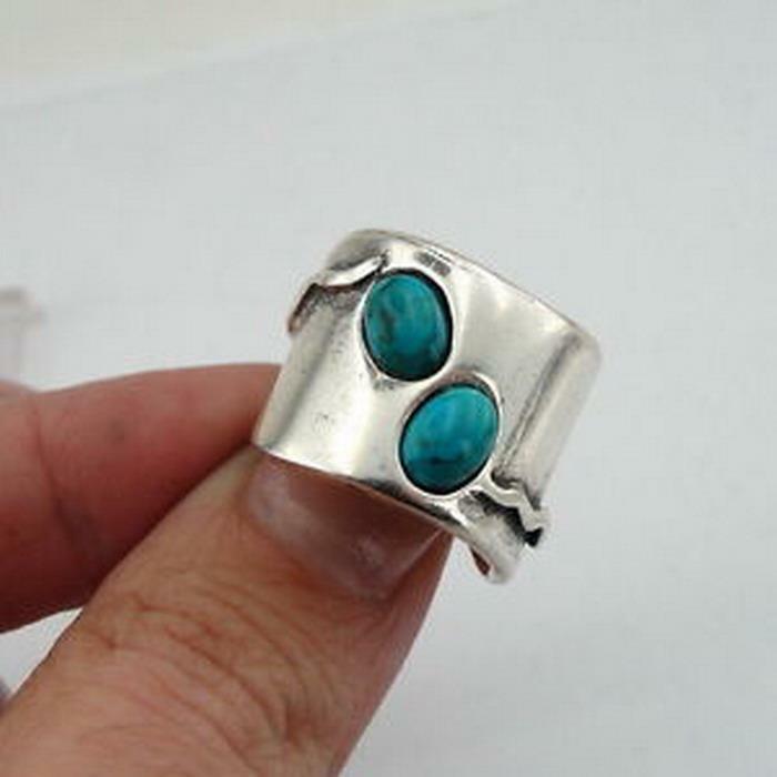 Hadar Designers Handmade 925 Sterling Silver Turquoise Ring size 6.5, 7 (H 1006y