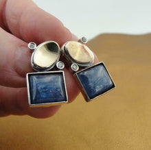 Load image into Gallery viewer, Hadar Designers  9k Yellow Gold 925 Silver Sodalite Zircon Earrings Handmade ()y