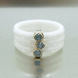 Hadar Designer Handmade White Ceramic 925 Silver Blue Topaz Ring 6,7,8,9(I r888 