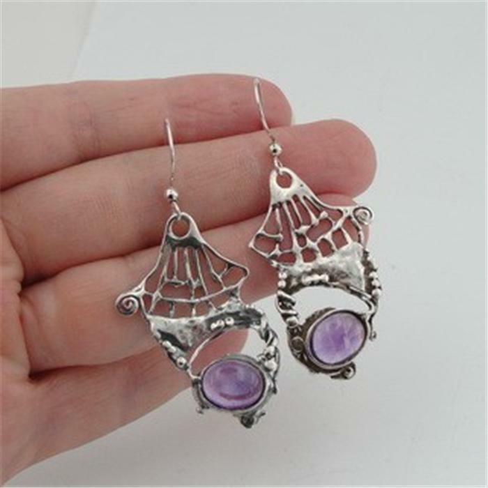 Hadar Designers Israel Dangle Handmade 925 Sterling Silver Amethyst Earrings (H)