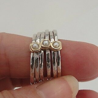 Hadar Designers Handmade 9k Gold Sterling Silver Pearl Ring 6,7,8,9,10 (I r415)y