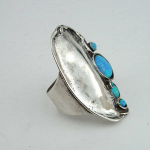 Hadar Designers Blue Opal Ring Handmade 925 Sterling Silver 7,7.5.8,9 (H 1544)y