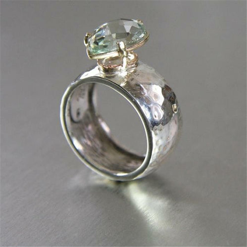 Hadar Designers 9k Gold 925 Silver Green Amethyst Ring 6.5,7,8,9 Handmade(Ir378y
