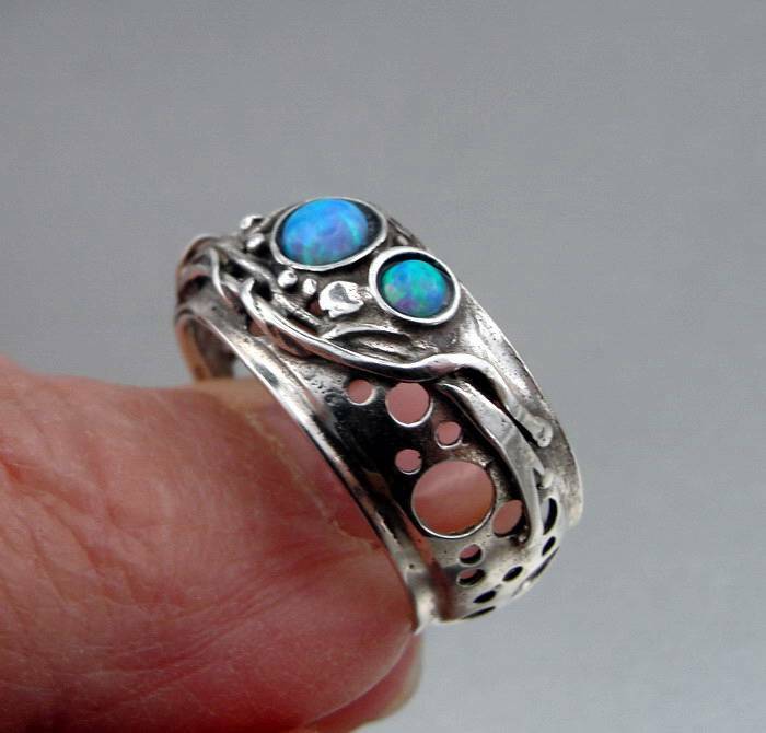 Hadar Designers Blue Opal Ring 5,5.5,6 925 Sterling Silver Handmade (H 1332)SALE