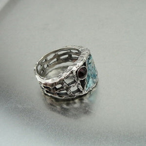 Hadar Designers Rustic Handmade 925 Silver Roman Glass Garnet Ring 6,7,8,9 (as)