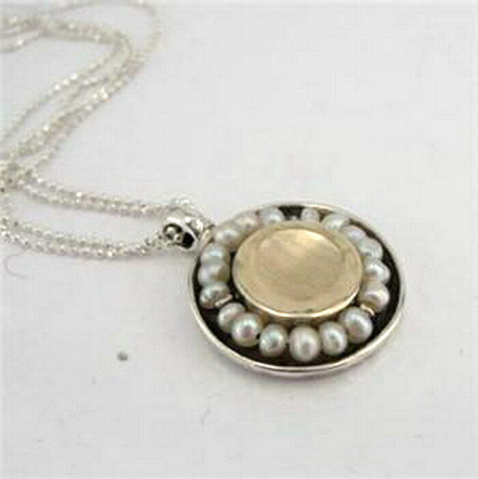 Hadar Designers 9k Yellow Gold 925 Sterling Silver White Pearl Pendant (I n580)