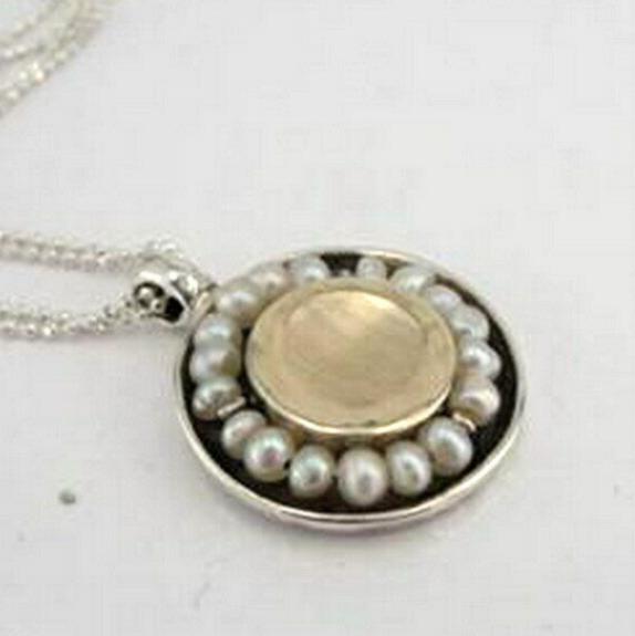 Hadar Designers 9k Yellow Gold 925 Sterling Silver White Pearl Pendant (I n580)