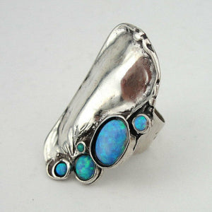 Hadar Designers Blue Opal Ring Handmade 925 Sterling Silver 7,7.5.8,9 (H 1544)y