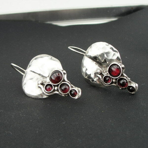 Hadar Designers Handmade Artistic 925 Sterling Silver Garnet Earrings (H 2663) y