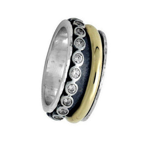 Hadar Designers Swivel 9k Yellow Gold Sterling Silver Zircon Ring 7,8,9 (I r989
