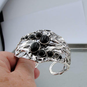 Hadar Designers Israel Handmade Sterling Silver Black Onyx Cuff Bracelet (H 313b