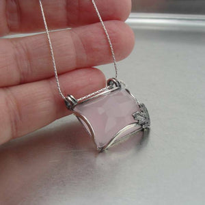 Hadar Designers 925 Sterling Silver Rose Quartz Pendant Handmade Modern (sp)SALE